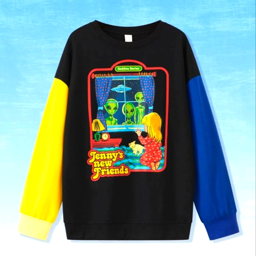 ROMWE X Stevenrhodes Colorblock Figure Letter Graphic Sweatshirt
